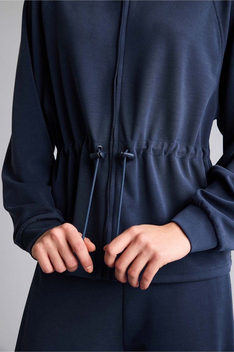 DeFacto Blue Woman Standard Fit Stand Collar Zip-Up Sweatshirt Casual - Image 4